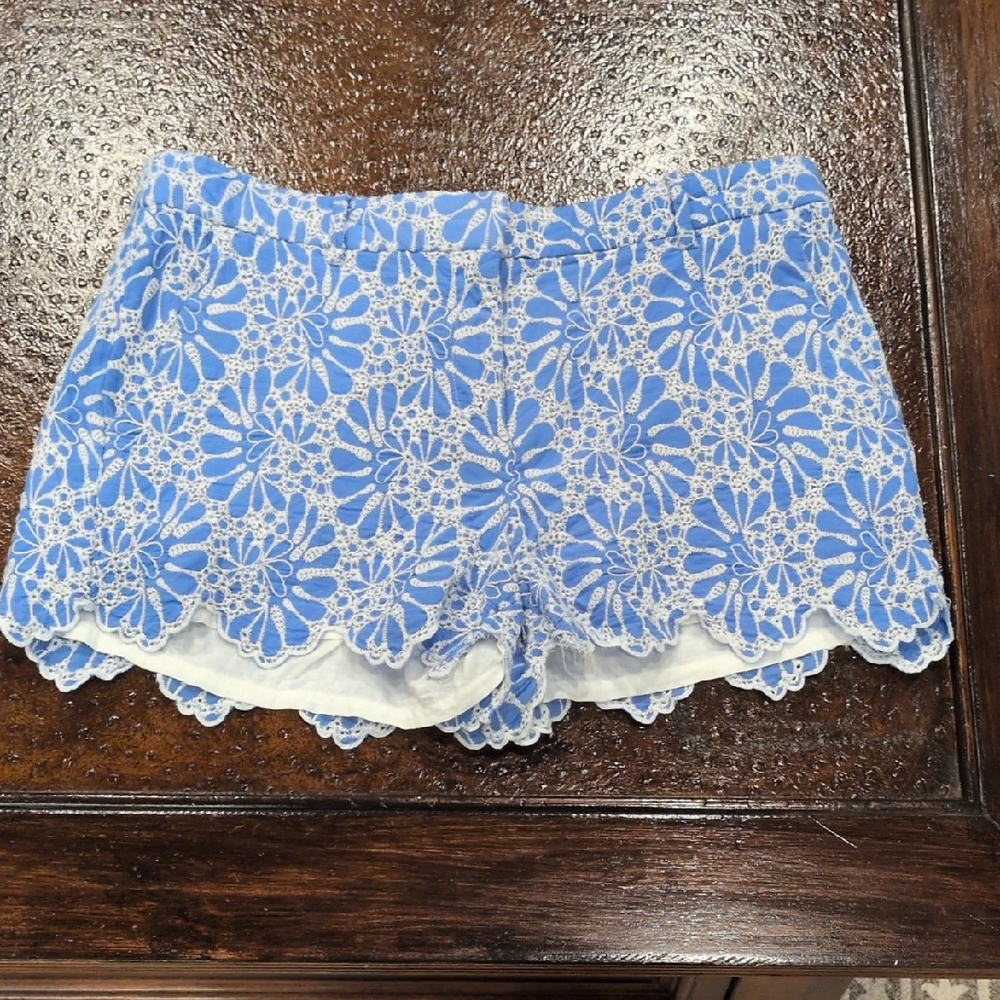 LOFT Blue and White Embroidered Shorts